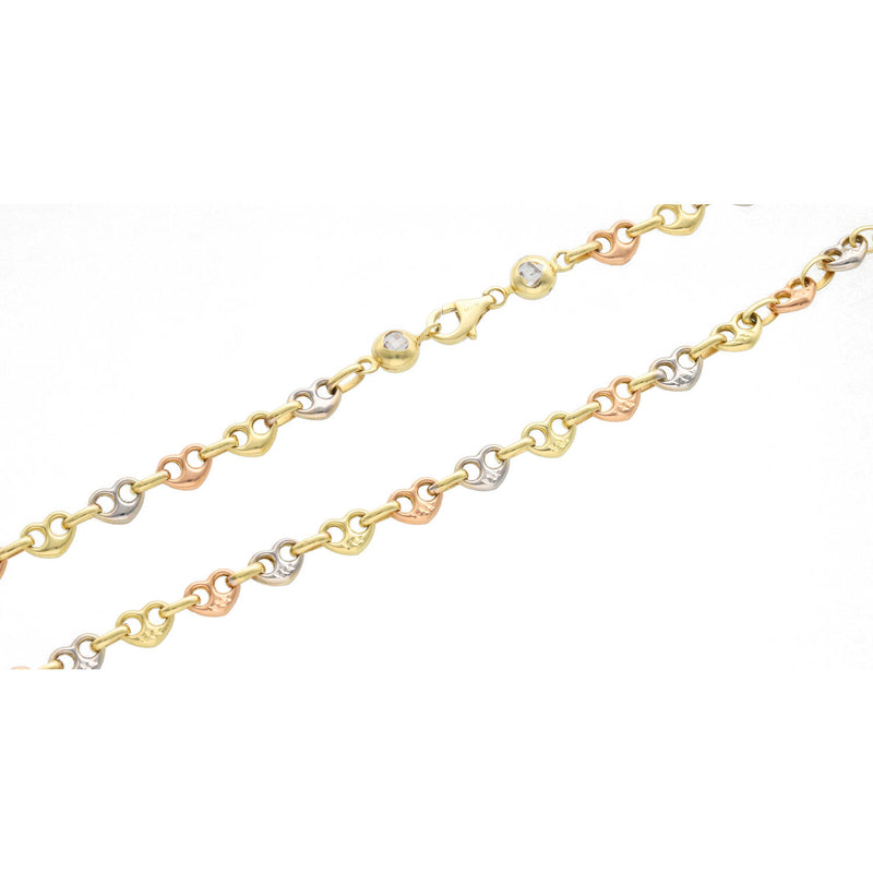 10 Karat Three Tone Gold Puff Mariner Heart Link Chain