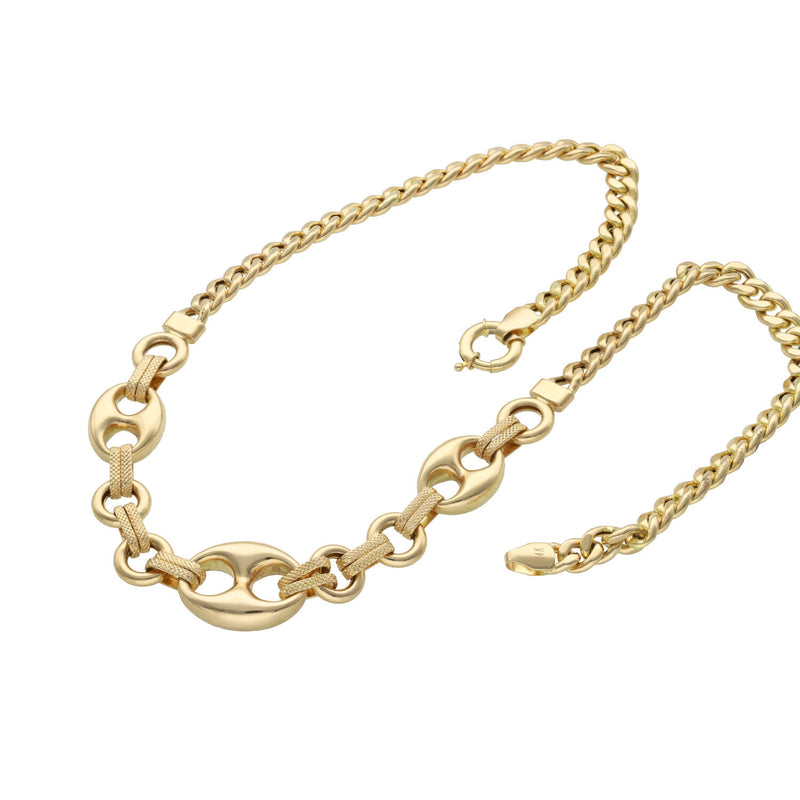14 Karat Gold Cuban Link Puff Mariner Necklace