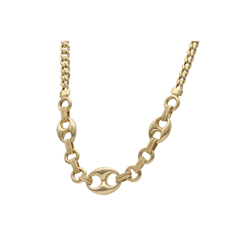 14 Karat Gold Cuban Link Puff Mariner Necklace