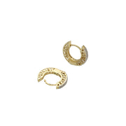 Diamond maze hoop earrings in 10K yellow gold displaying hypoallergenic construction and sparkle
