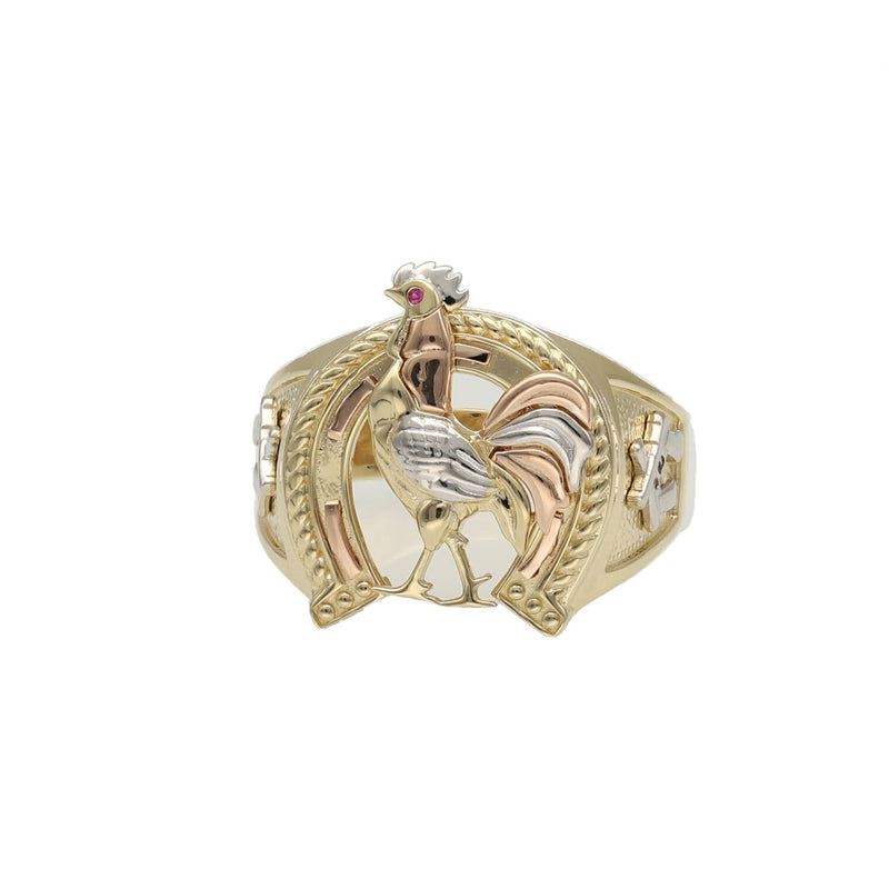 14 Karat Three Tone Gold Rooster Ring