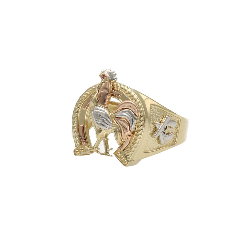 14 Karat Three Tone Gold Rooster Ring
