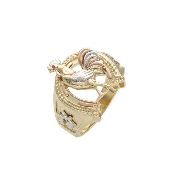 14 Karat Three Tone Gold Rooster Ring