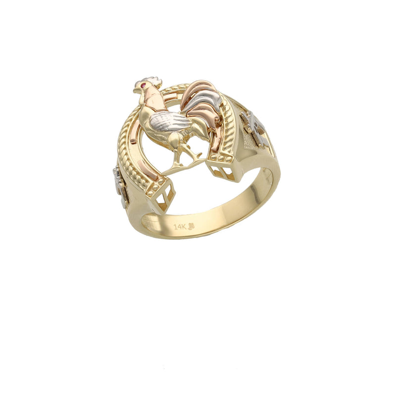 14 Karat Three Tone Gold Rooster Ring