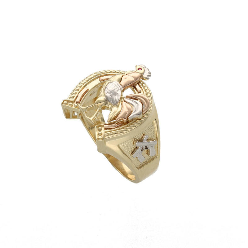 14 Karat Three Tone Gold Rooster Ring