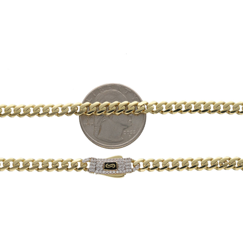 14 Karat Gold CZ Lock Classic Monaco Chains