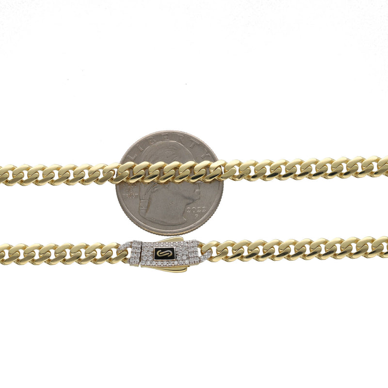 14 Karat Gold CZ Lock Classic Monaco Chains