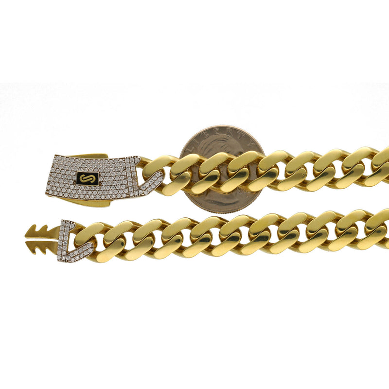 14 Karat Gold CZ Lock Classic Monaco Chains