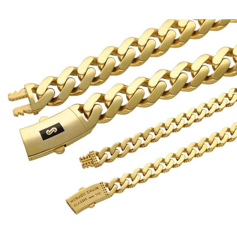 Mens Gold Plain Classic Monaco Chains | 10K Gold