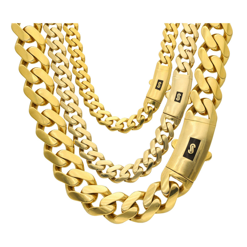 Mens Gold Plain Classic Monaco Chains | 10K Gold