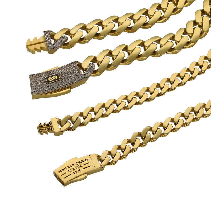 10K Gold Cuban Link Chain Monaco Pave Lock - Classic Miami Chain Hollow