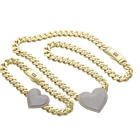 10 Karat Gold Heart Cuban Monaco Set