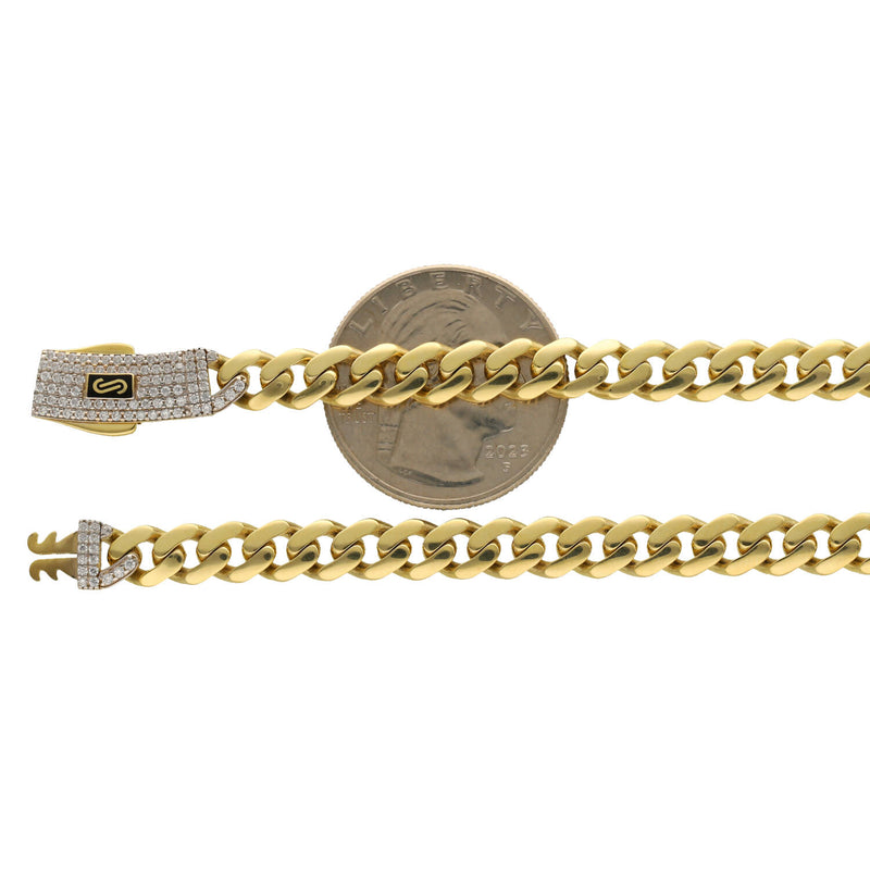 10K Gold Cuban Link Chain Monaco Pave Lock - Classic Miami Chain Hollow