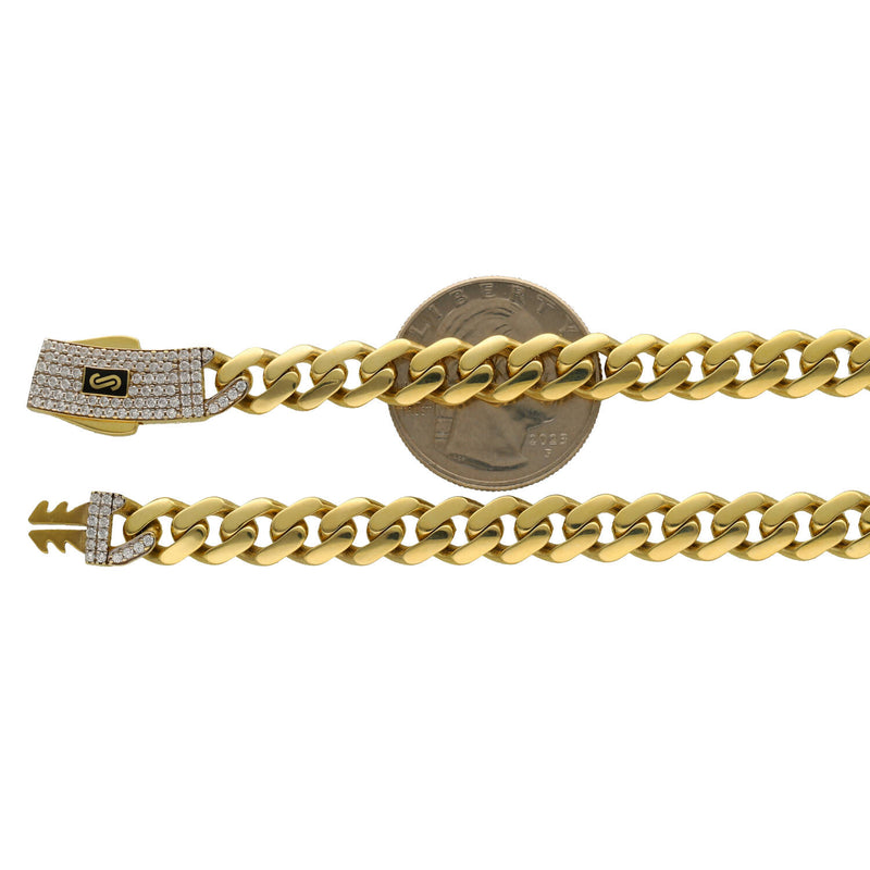 10K Gold Cuban Link Chain Monaco Pave Lock - Classic Miami Chain Hollow