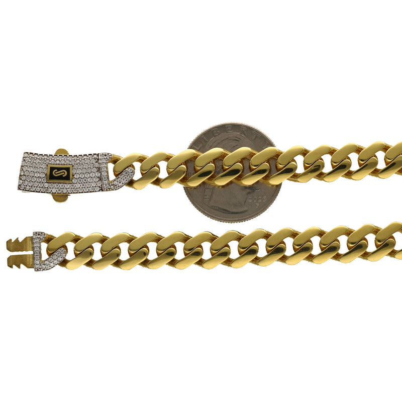 14 Karat Gold CZ Lock Classic Monaco Chains