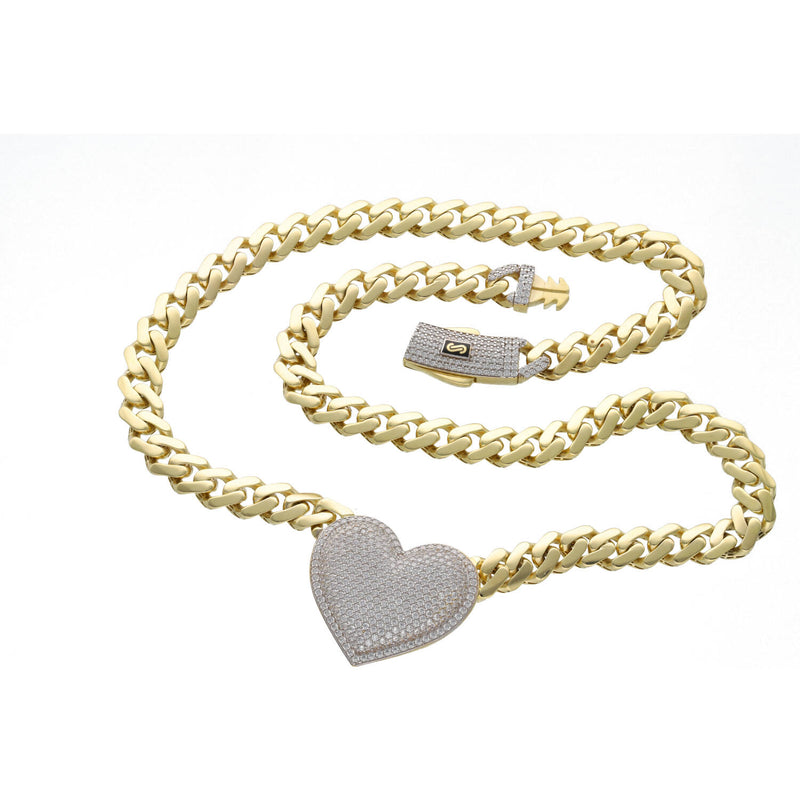 10 Karat Gold Heart Cuban Monaco Set