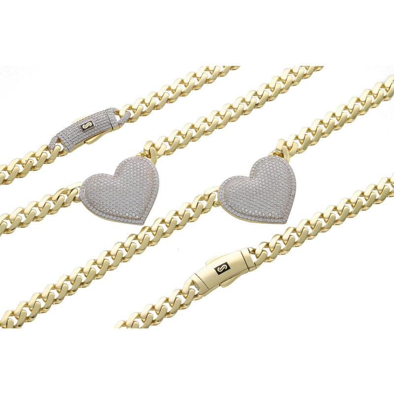 10 Karat Gold Heart Cuban Monaco Set