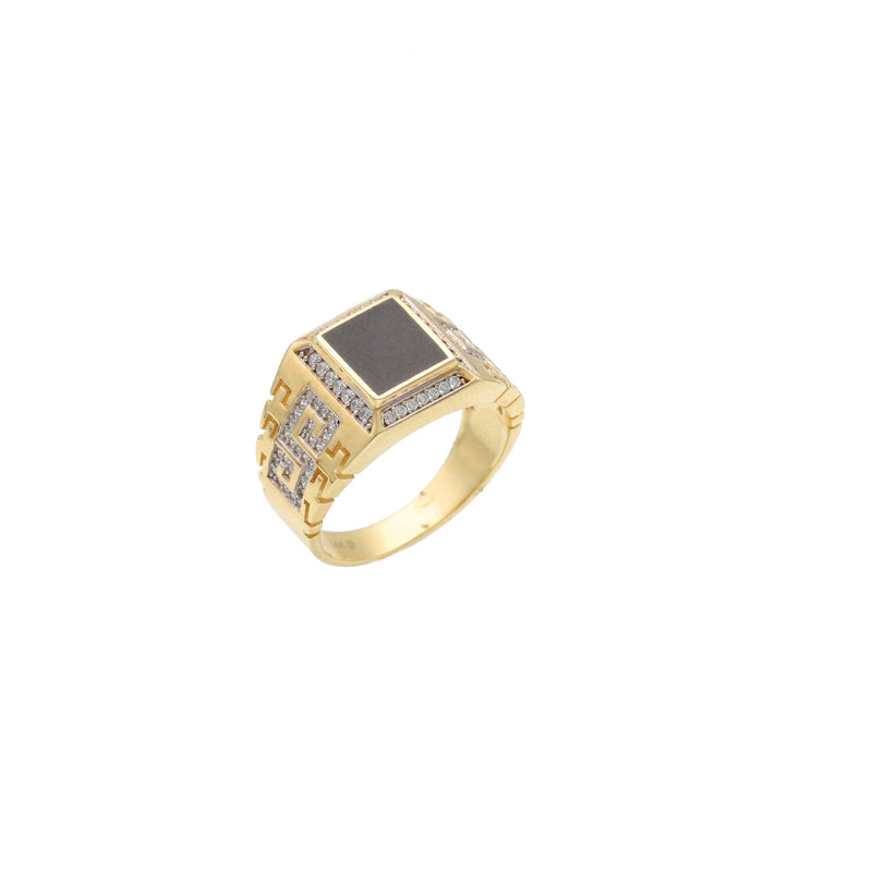 14 Karat Gold Onyx Maze Greek Square Ring