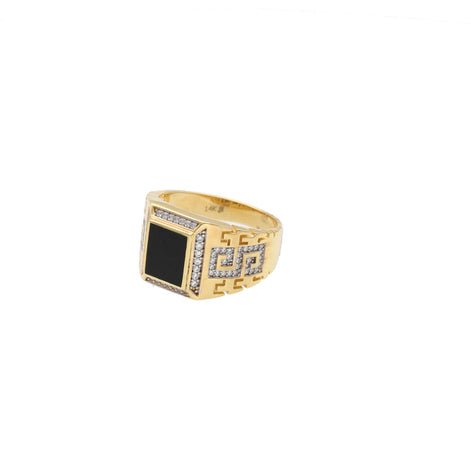 14 Karat Gold Onyx Maze Greek Square Ring