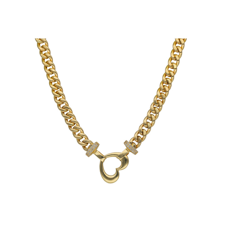 14 Karat Gold Cuban Link Heart Necklace