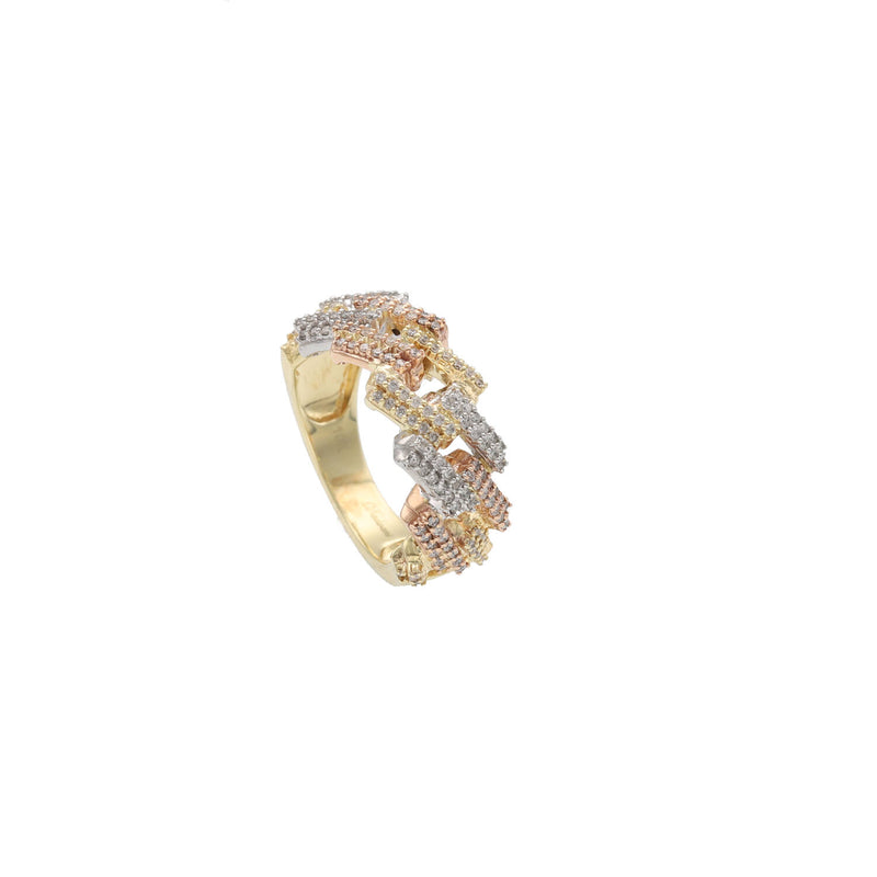 10 Karat Gold Three Tone Natural Diamond Cuban Band Ring