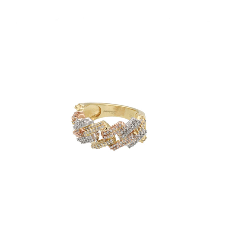 10 Karat Gold Three Tone Natural Diamond Cuban Band Ring