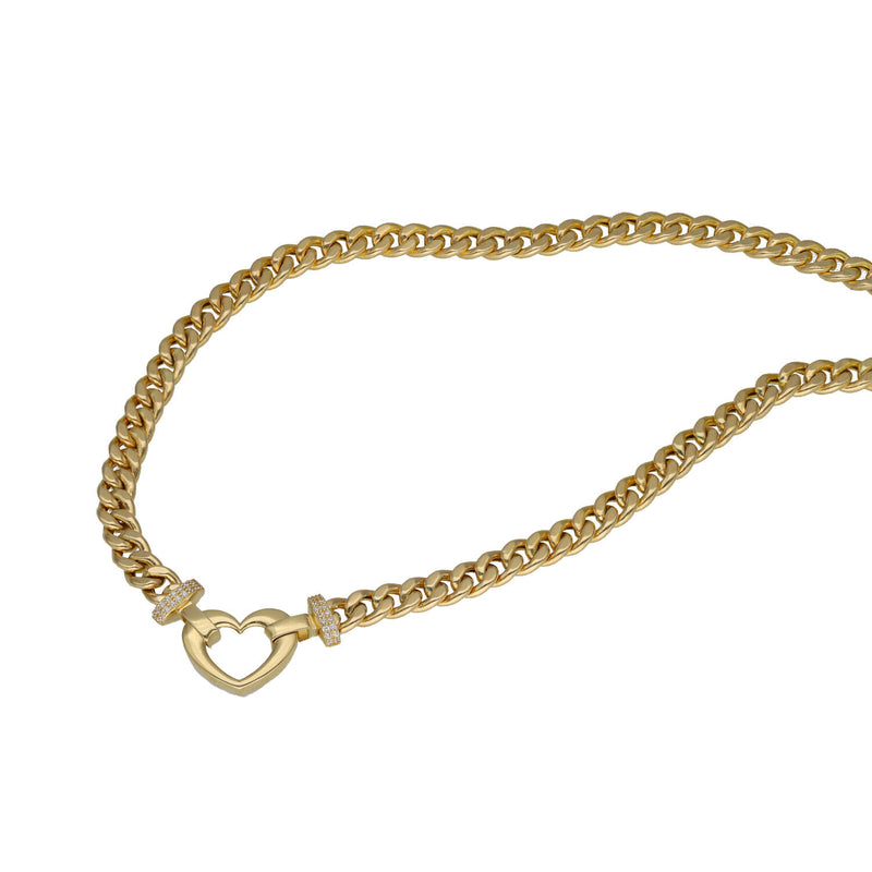 14 Karat Gold Cuban Link Heart Necklace