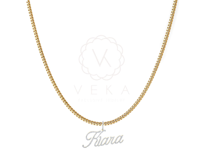 14K Solid Miami Cuban Link Solid 2 mm x 16 with 10K Diamond 5 Letter Name.