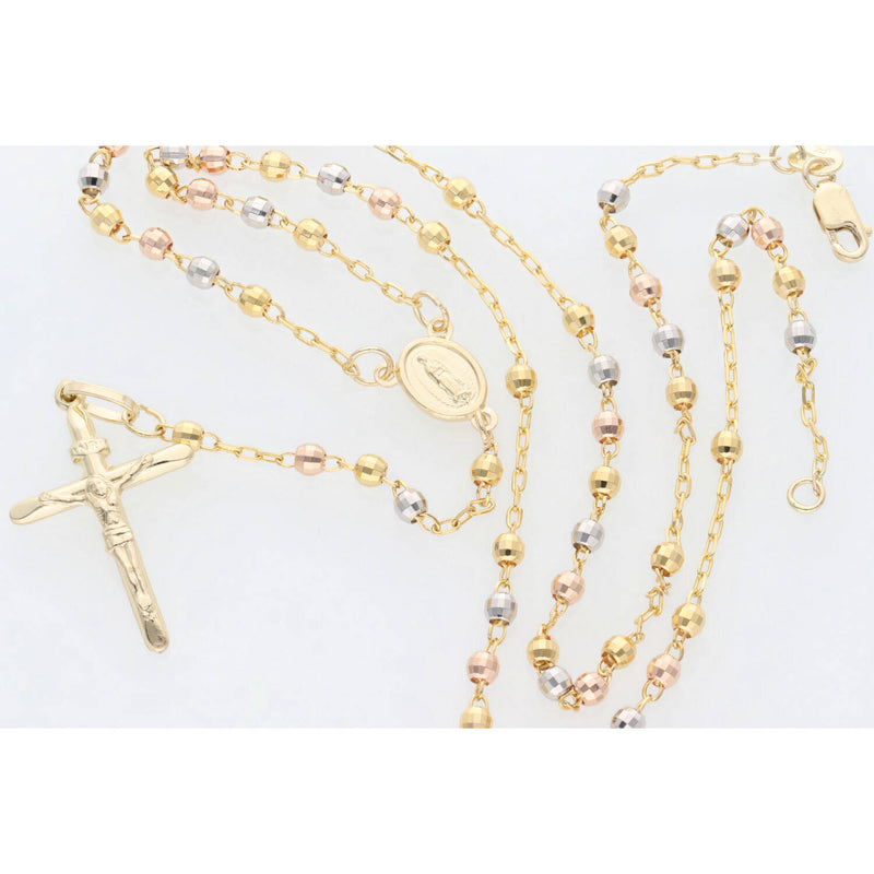14 Karat Gold Cross Rolo Moon Rosary