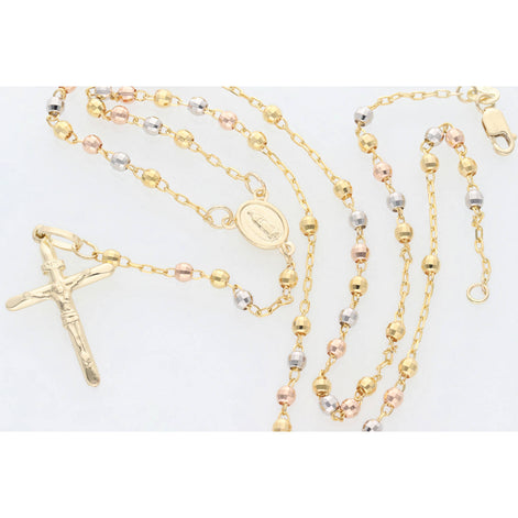 14K G Cross Rolo Moon Rosary 3mm 18