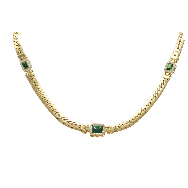 10 Karat Gold Italian Miami Cuban Necklace with 3 stones.