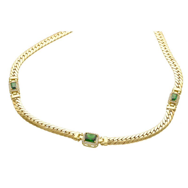 10 Karat Gold Italian Miami Cuban Necklace with 3 stones.