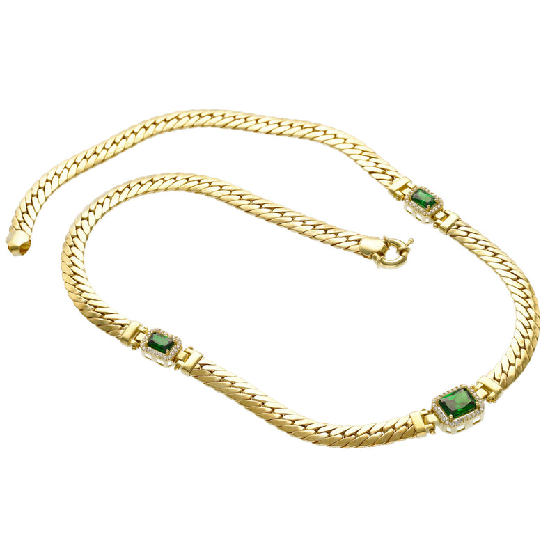 10 Karat Gold Italian Miami Cuban Necklace with 3 stones.