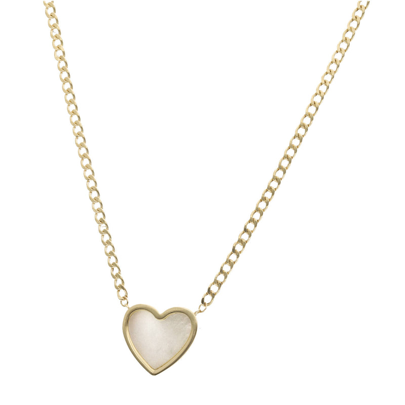 14 Karat Gold Cuban Link Mother of Pearl  Heart Necklace