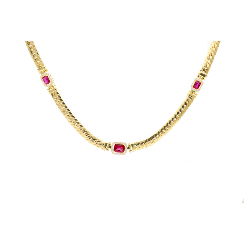 10 Karat Gold Italian Miami Cuban Necklace with 3 stones.