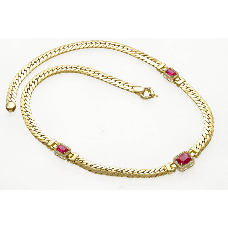 10 Karat Gold Italian Miami Cuban Necklace with 3 stones.