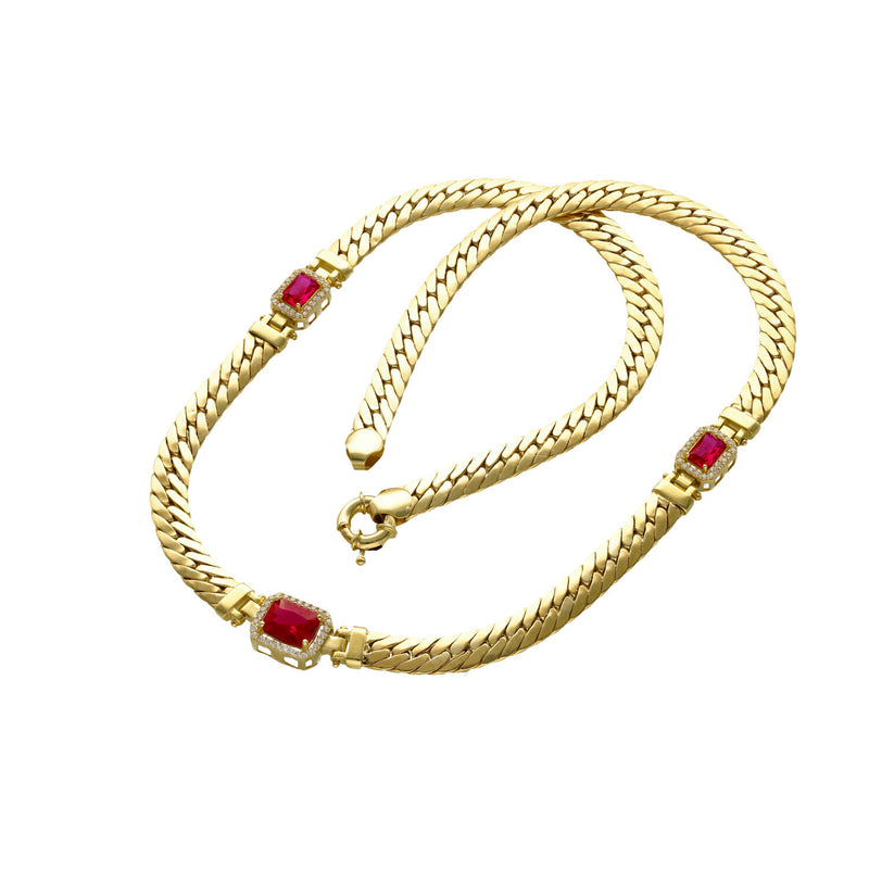 10 Karat Gold Italian Miami Cuban Necklace with 3 stones.