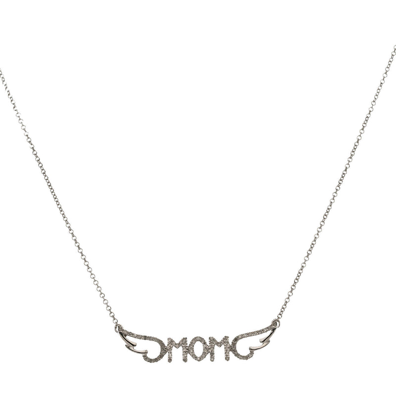 10 Karat White Gold  1/6 ctw Diamond " MOM "Wings Necklace