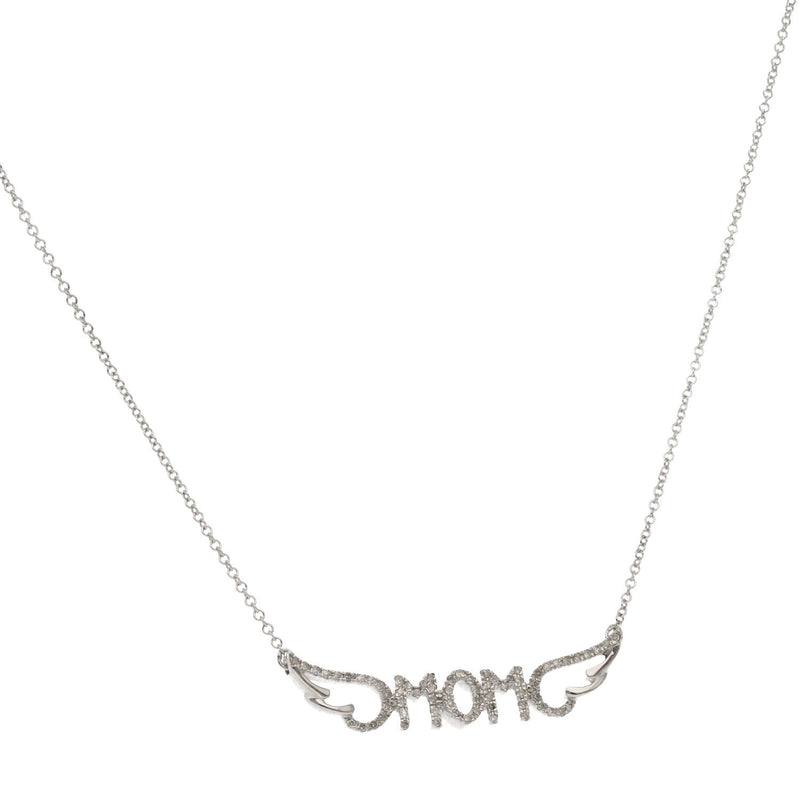 10 Karat White Gold  1/6 ctw Diamond " MOM "Wings Necklace