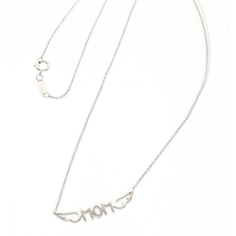 10 Karat White Gold  1/6 ctw Diamond " MOM "Wings Necklace