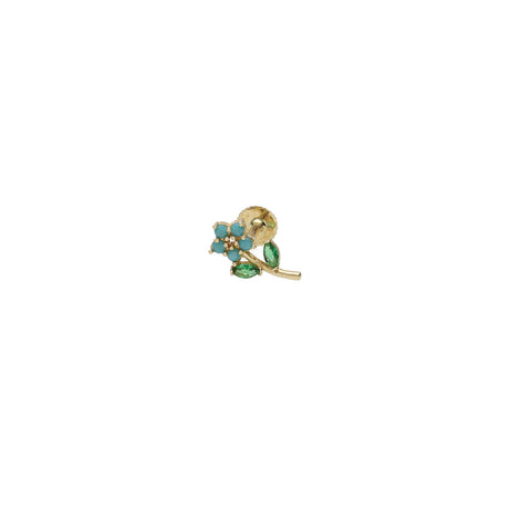 14 Karat Gold Flower With Green/Blue Cz Cartilage Piercing