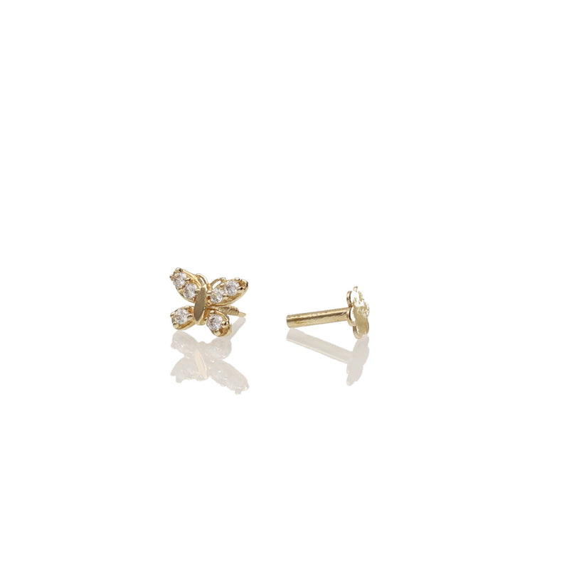 14K Gold Butterfly Cartilage Earring | CZ Diamond Helix Piercing