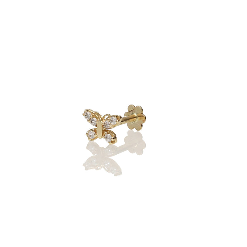 14K Gold Butterfly Cartilage Earring | CZ Diamond Helix Piercing