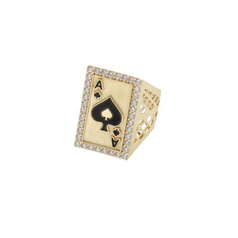 Poker Gold ring with a spade symbol and 'Ace of Spades