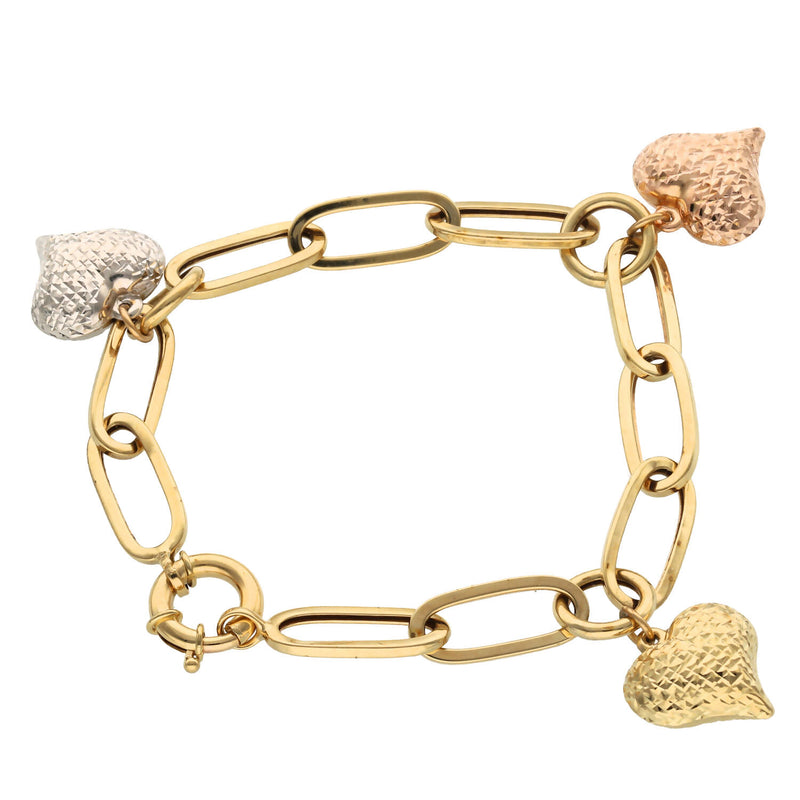 10 Karat Three Tone Gold Paper Clip Heart Bracelet