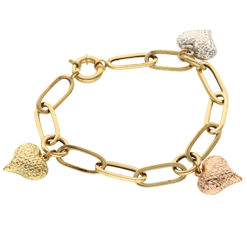 10 Karat Three Tone Gold Paper Clip Heart Bracelet