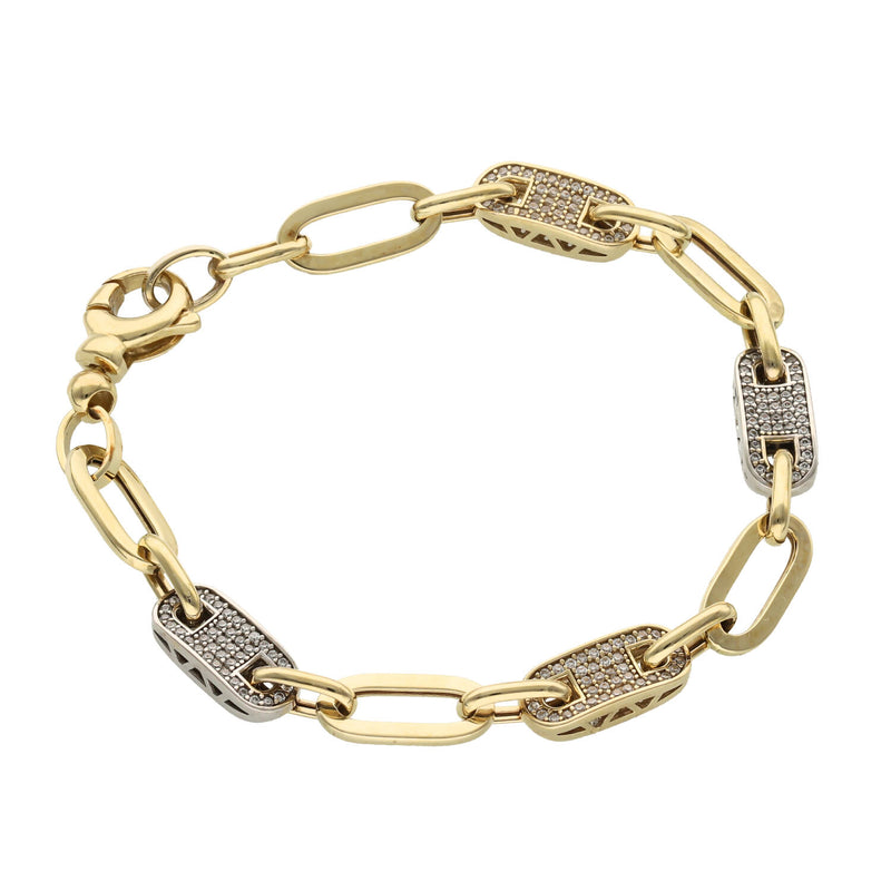 10 Karat Two Gold & Cz Paper Clip Puff Bracelet