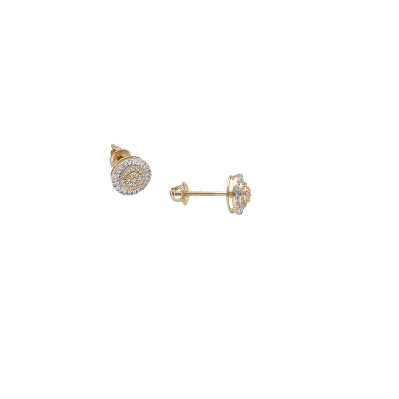 Side view of men's gold diamond stud earrings showcasing the secure threaded screw back mechanism and solid post.