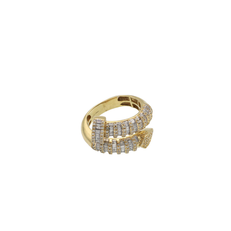 Men's 10 karat Yellow gold diamond nail ring featuring 1.05 total carat weight of genuine natural diamonds in baguette stones. 