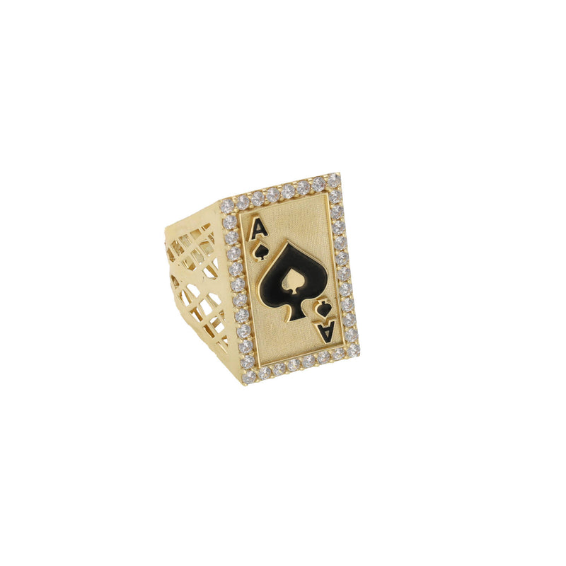 Poker Gold ring with a spade symbol and 'Ace of Spades"